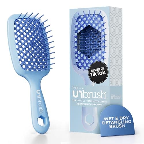 FHI Heat UNbrush Detangling Brush for Pain-Free Brushing on All Wet or Dry Hair Types — Durable DuoFlex Anti-Static Bristles, Lightweight Handle, Vented Hair Brush, Periwinkle Light Blue